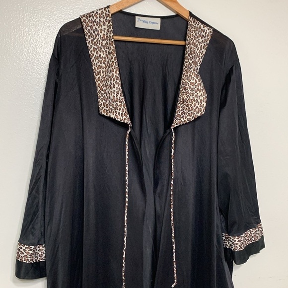 Vintage First Lady Lingerie Nylon Black Leopard Print 2Pc Night Gown Set 1X - Picture 2 of 7